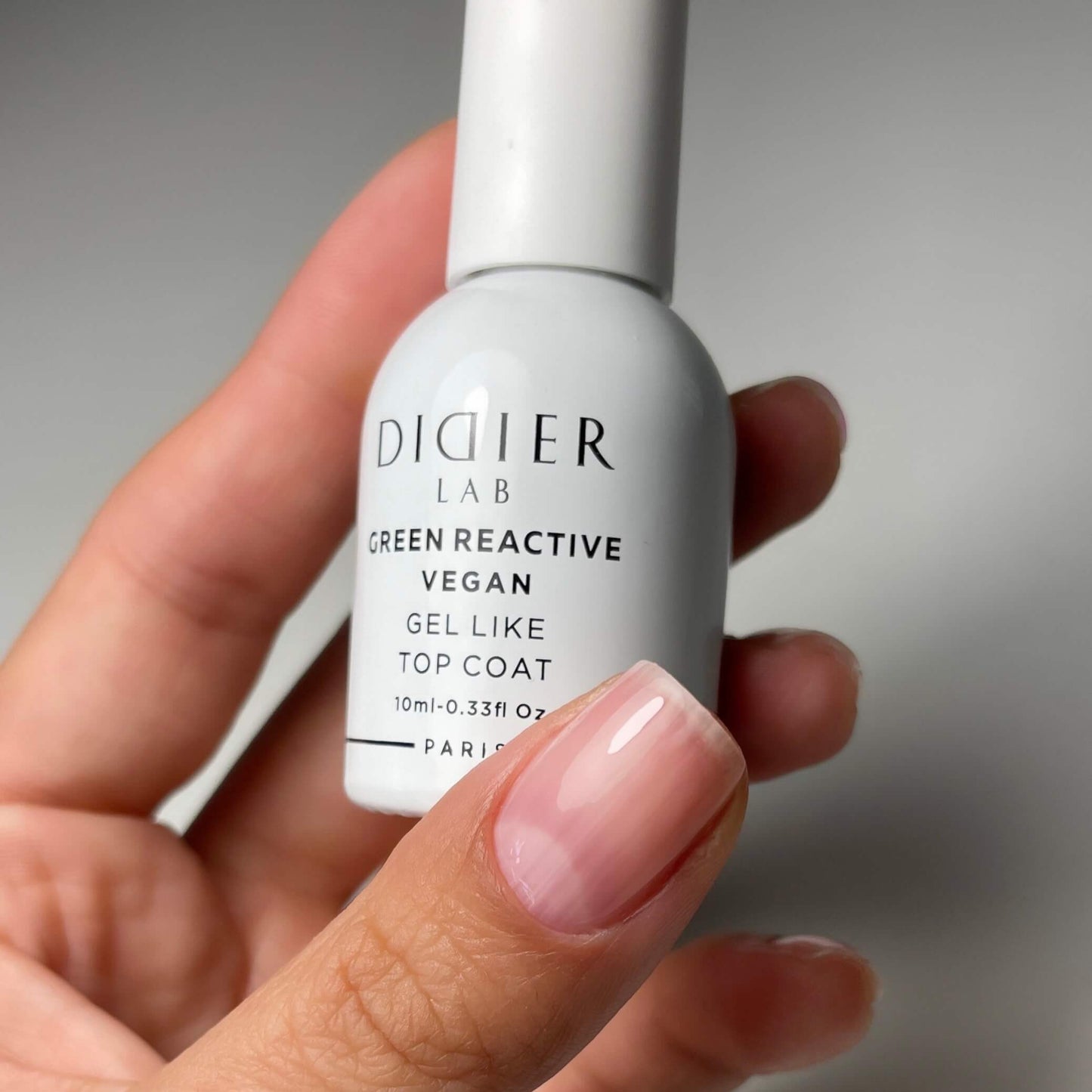 Green Reactive Vegan Gel Like Top Coat, Didier Lab, HEMA and TPO free, 10 ml