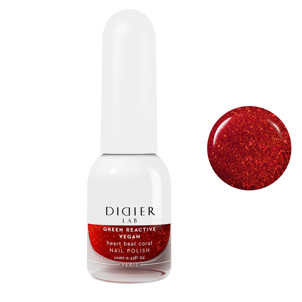 Green Reactive Vegan Nail Polish, Didier Lab, Heart Beat Coral, 10 ml