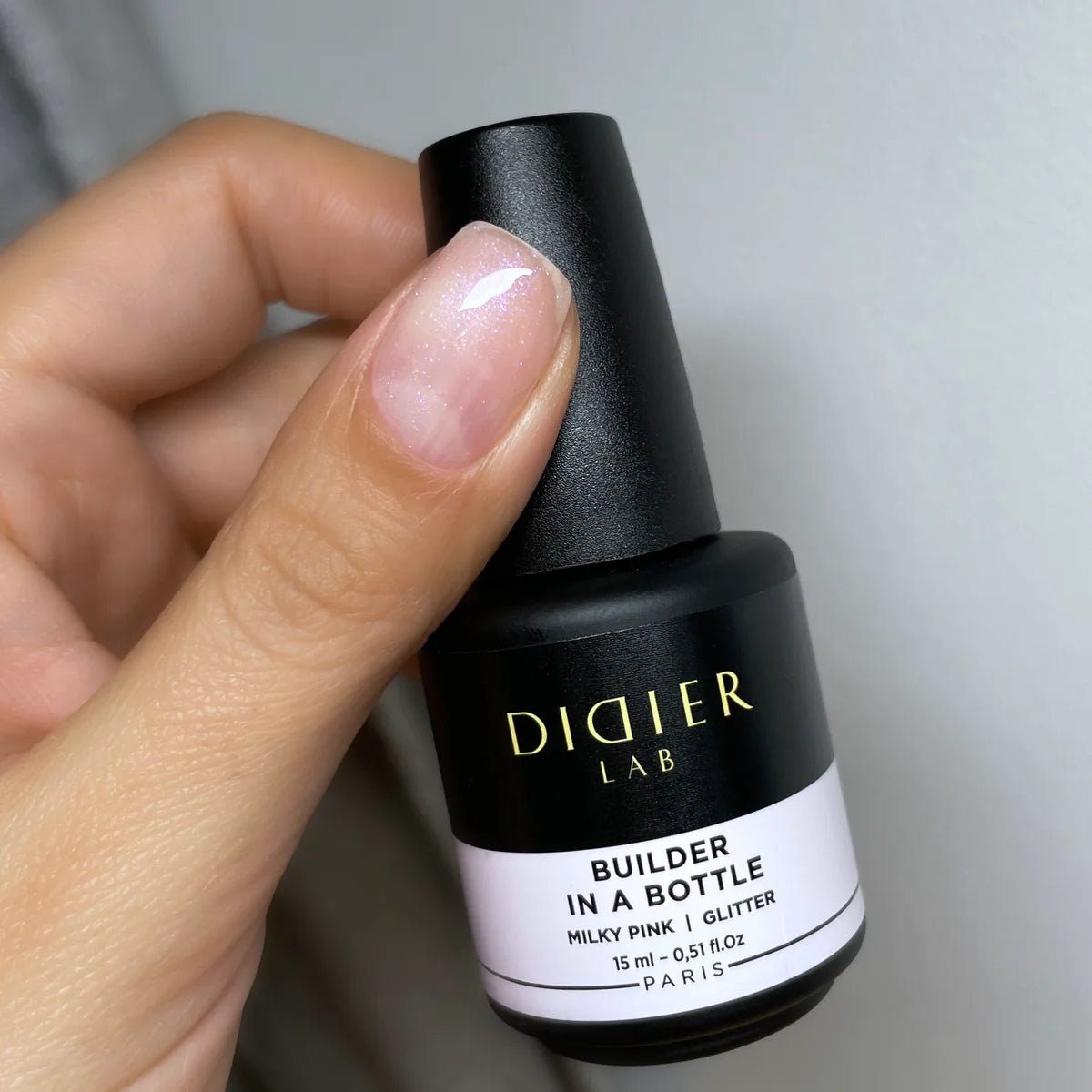 Builder Gel in a Bottle "Didier Lab" Milky Pink Glitter, 15ml